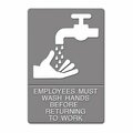 U. S. Stamp & Sign Headline, Ada Sign, Employees Must Wash Hands... Tactile Symbol/braille, 6 X 9, Gray 4726